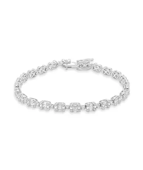 14K White Gold Round & Baguette Diamond Tennis Bracelet 4.64cttw