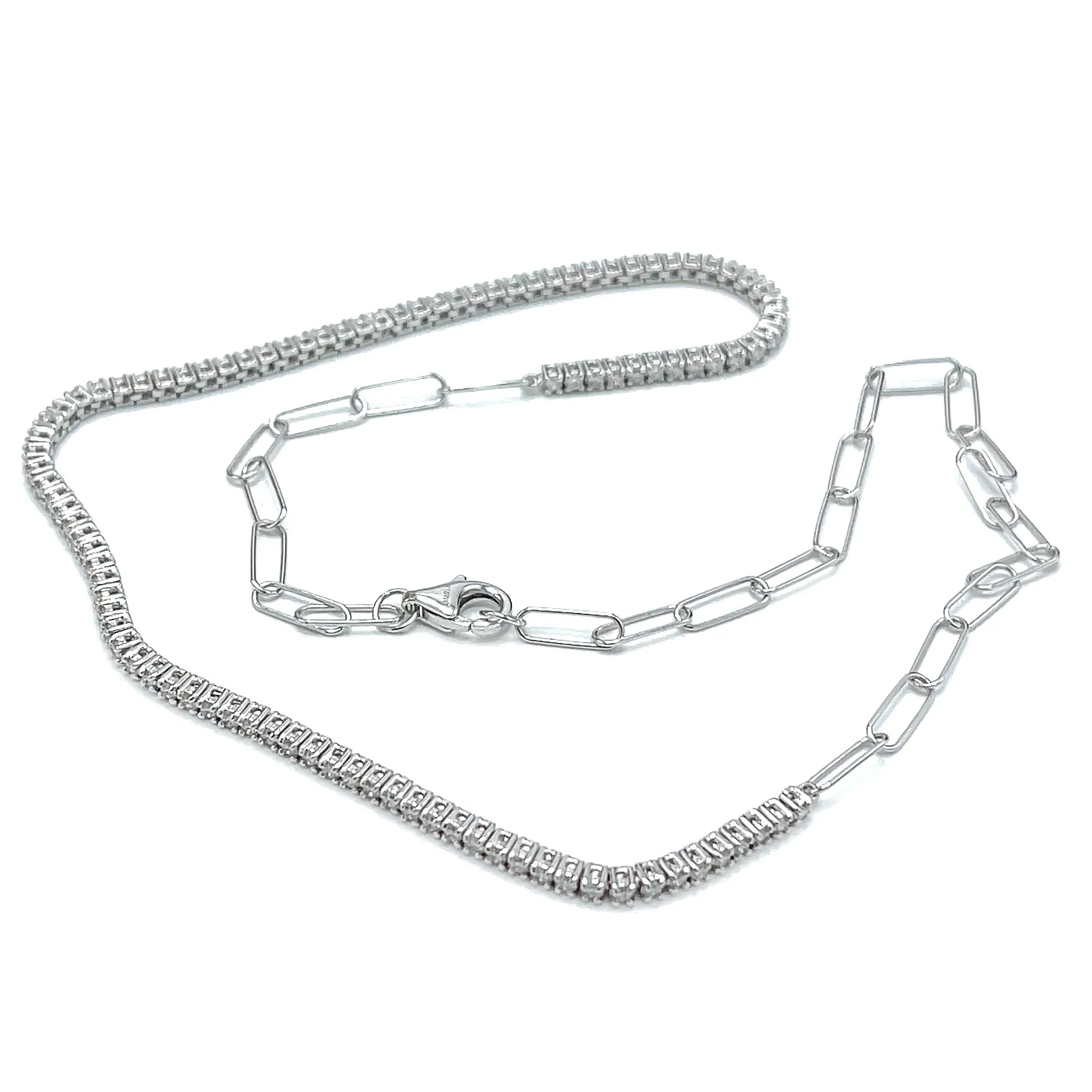 18 kt Gold Chain Link Diamond Tennis Necklace