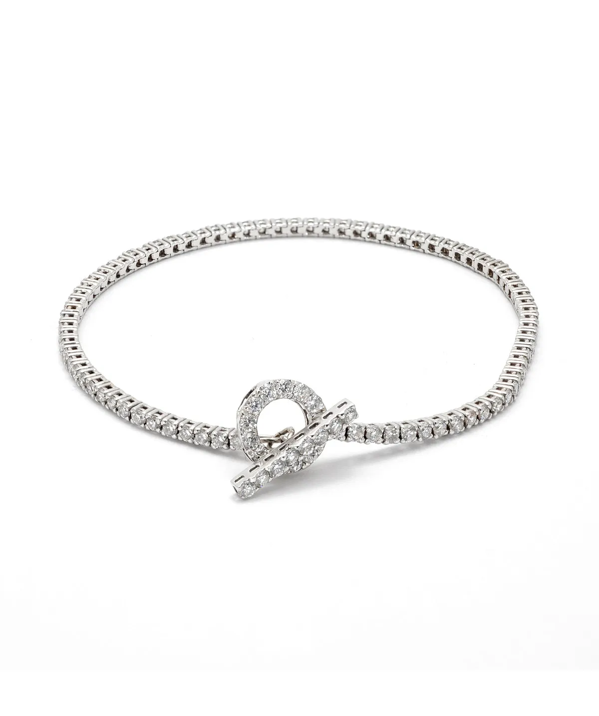 18K White Gold Diamond Tennis Bracelet With Toggle Clasp 2.65cttw