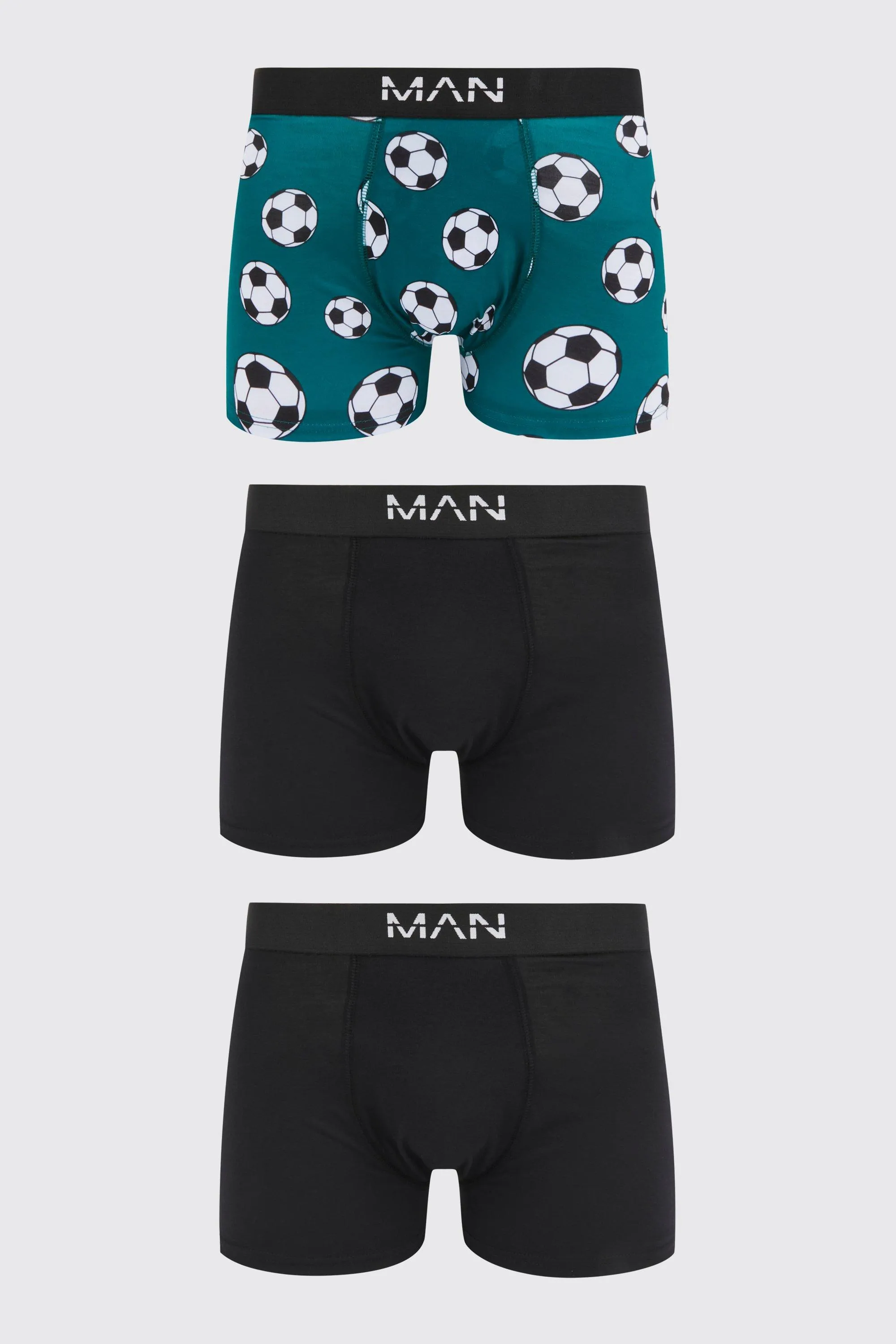 3 Pack Football Printed Boxers | boohooMAN UK