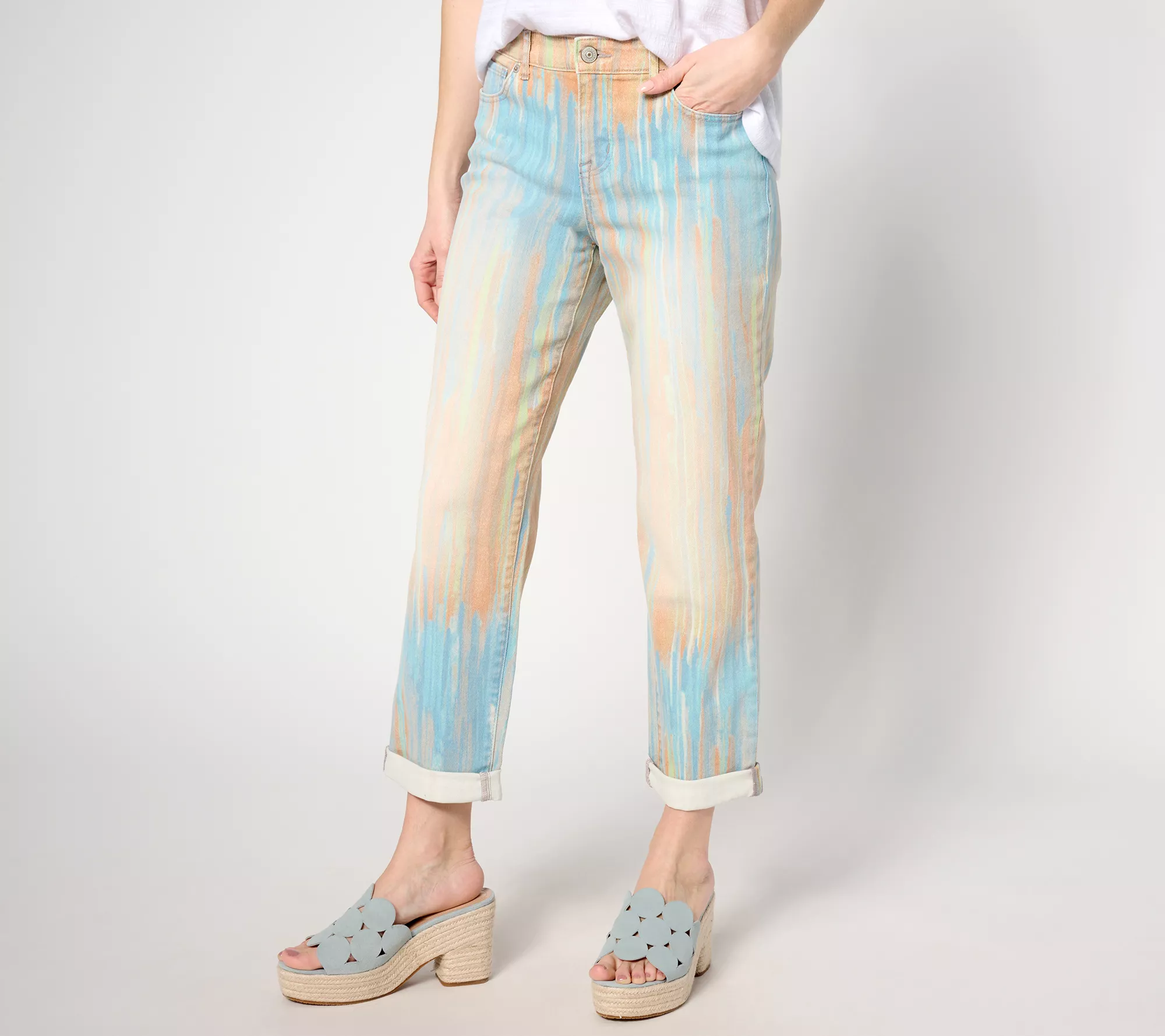 "As Is" LOGO by Lori Goldstein Petite Printed Boyfriend Jeans