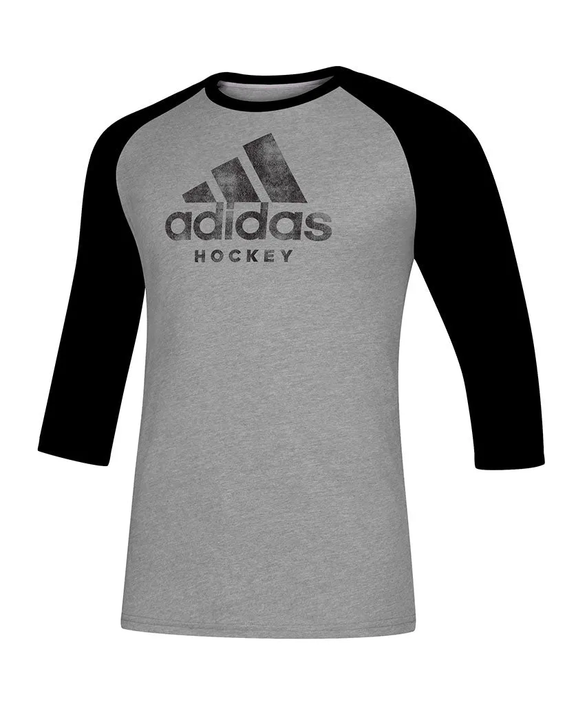 ADIDAS ADULT HOCKEY 3/4 SLEEVE RAGLAN SHIRT - GREY/BLACK