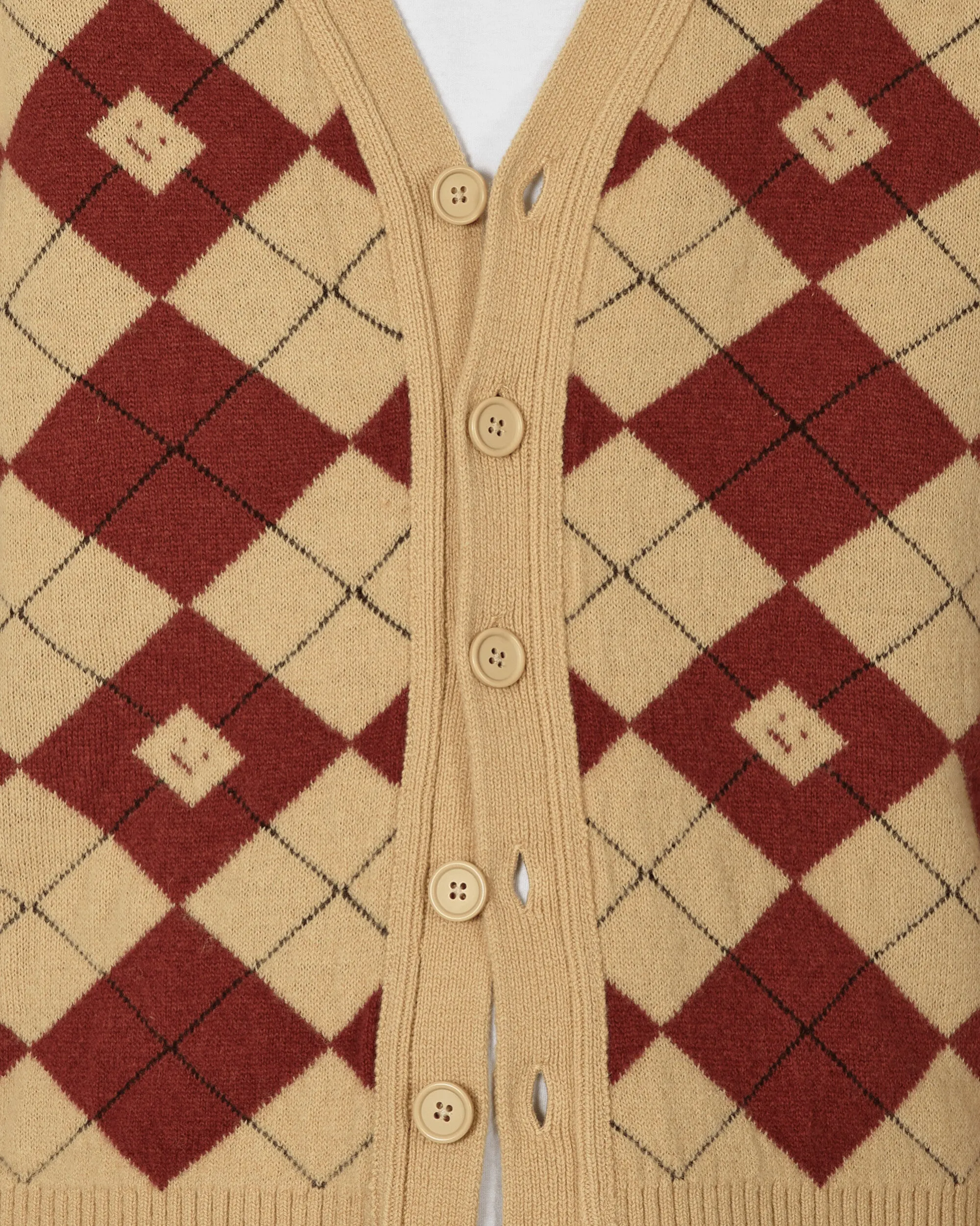 Argyle Jacquard Cardigan Biscuit Beige / Deep Red