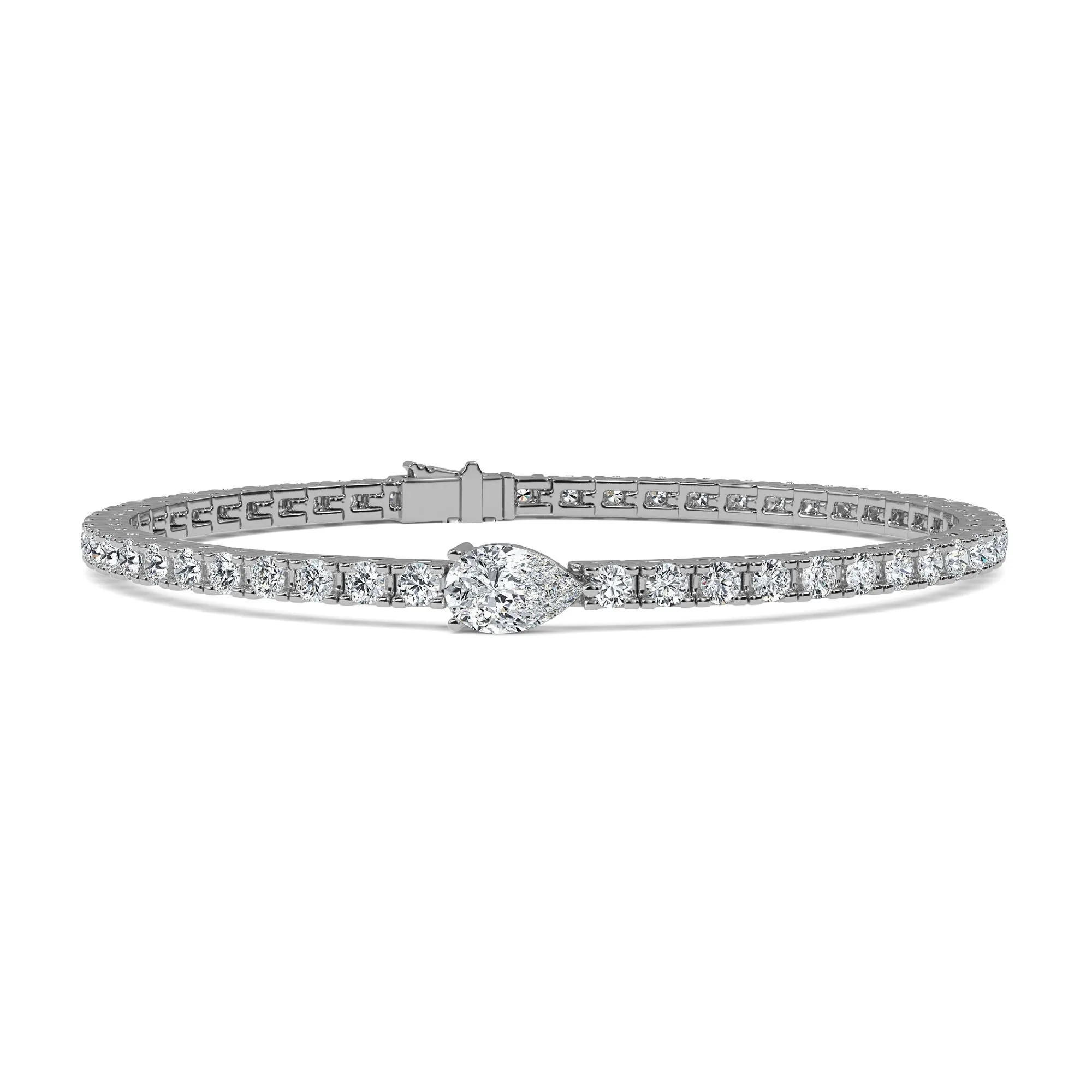 AUTRE - 14k White Gold 3.65ct Lab Grown Diamond Rounds with Pear Shape Center Tennis Bracelet