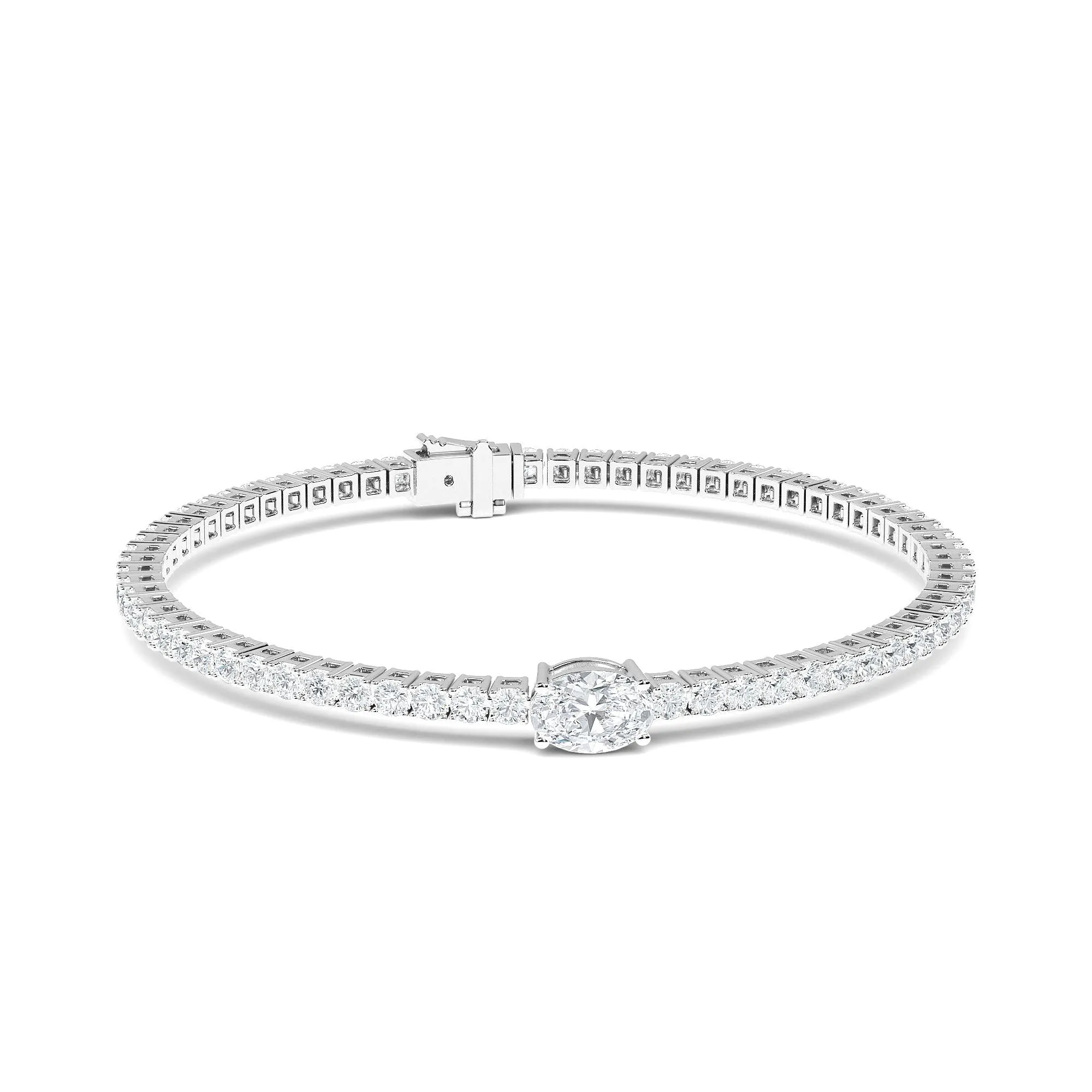 AUTRE - 14k White Gold 4.45ct Lab Grown Diamond Rounds with Oval Center Tennis Bracelet