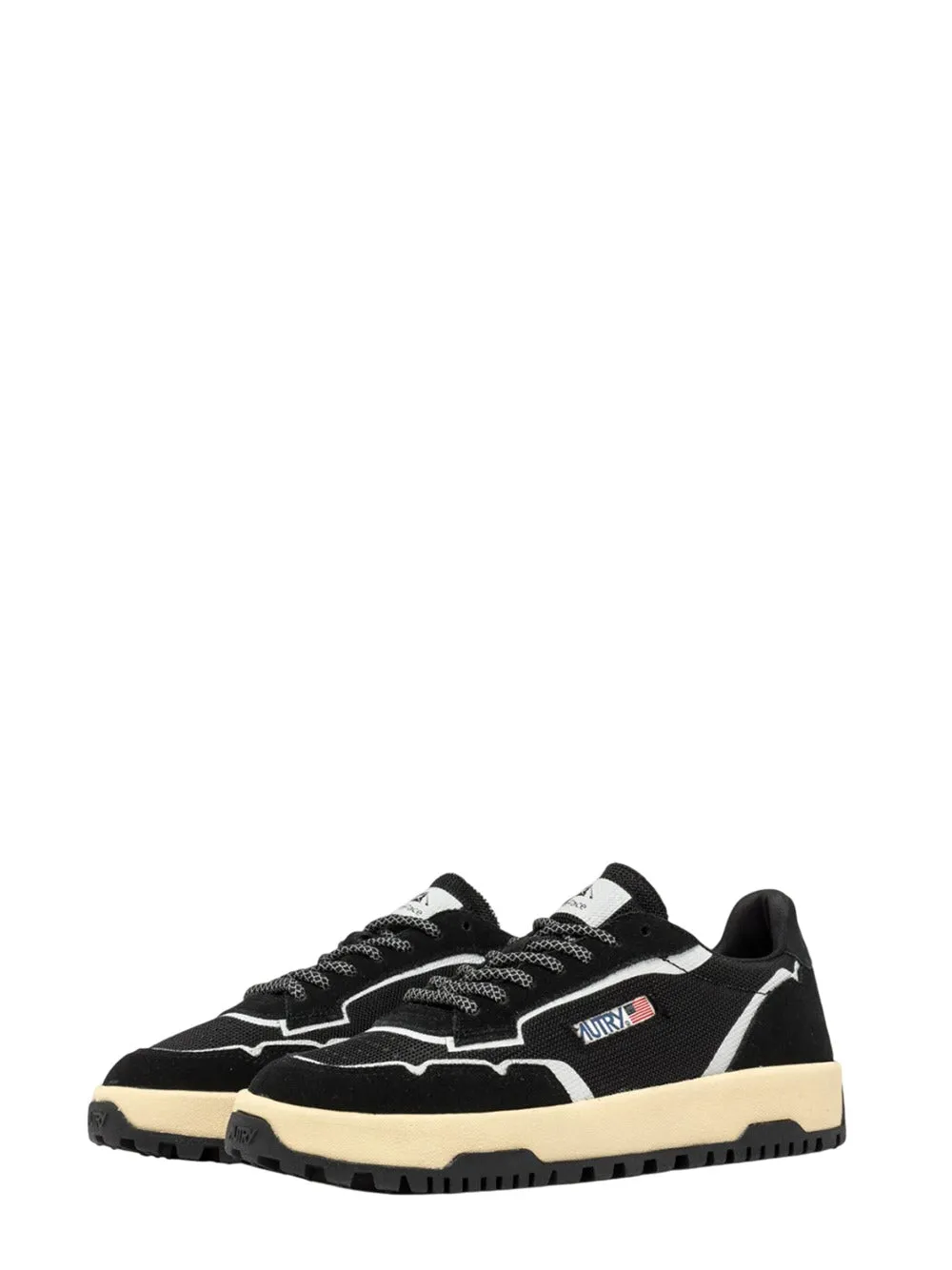 Autry Wildpace Low Sneakers In Black Mesh And Suede