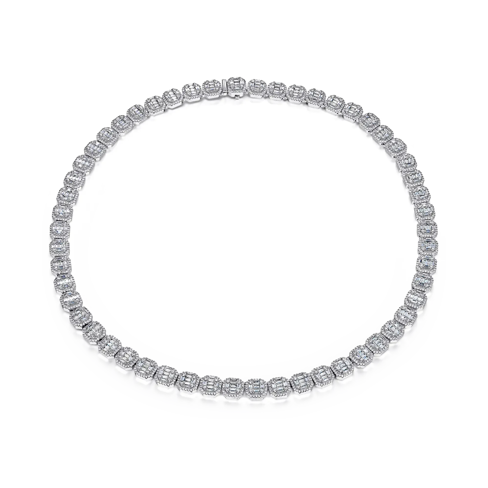 Baguette Clustered Tennis Chain - 8mm White Gold