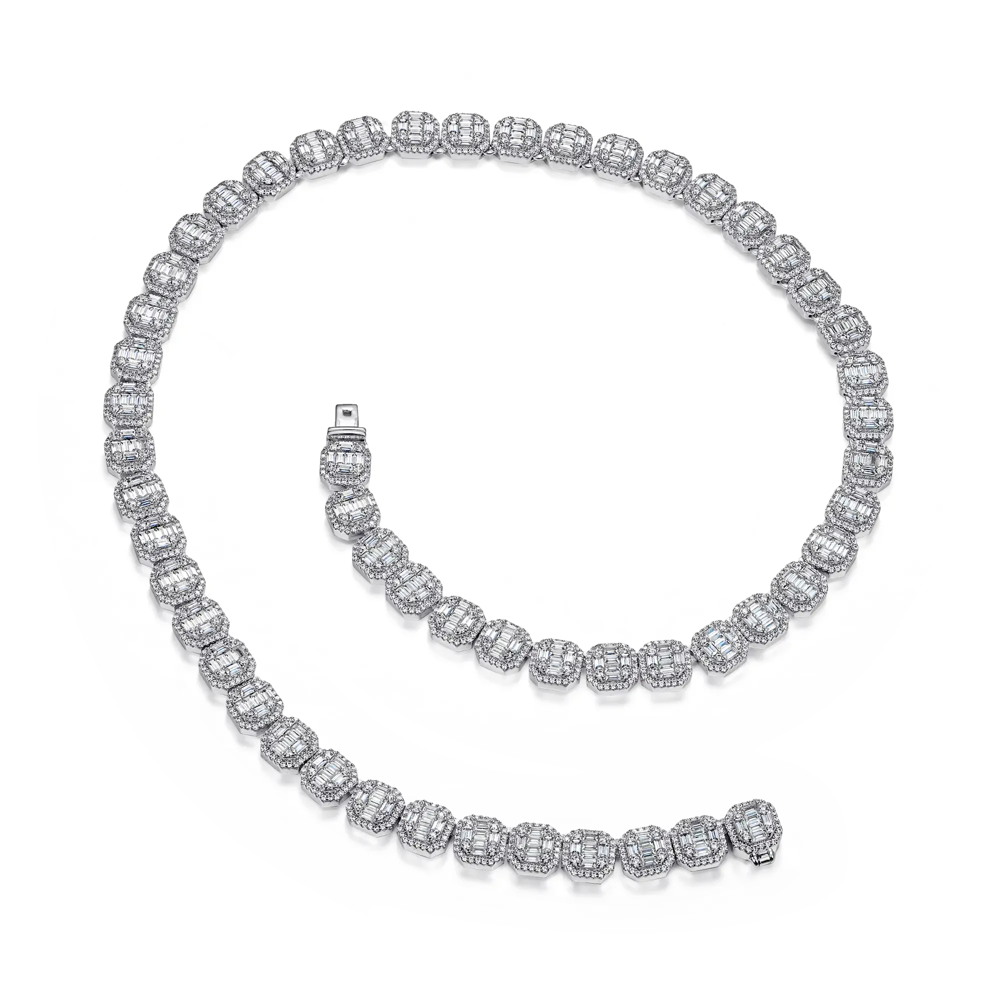 Baguette Clustered Tennis Chain - 8mm White Gold