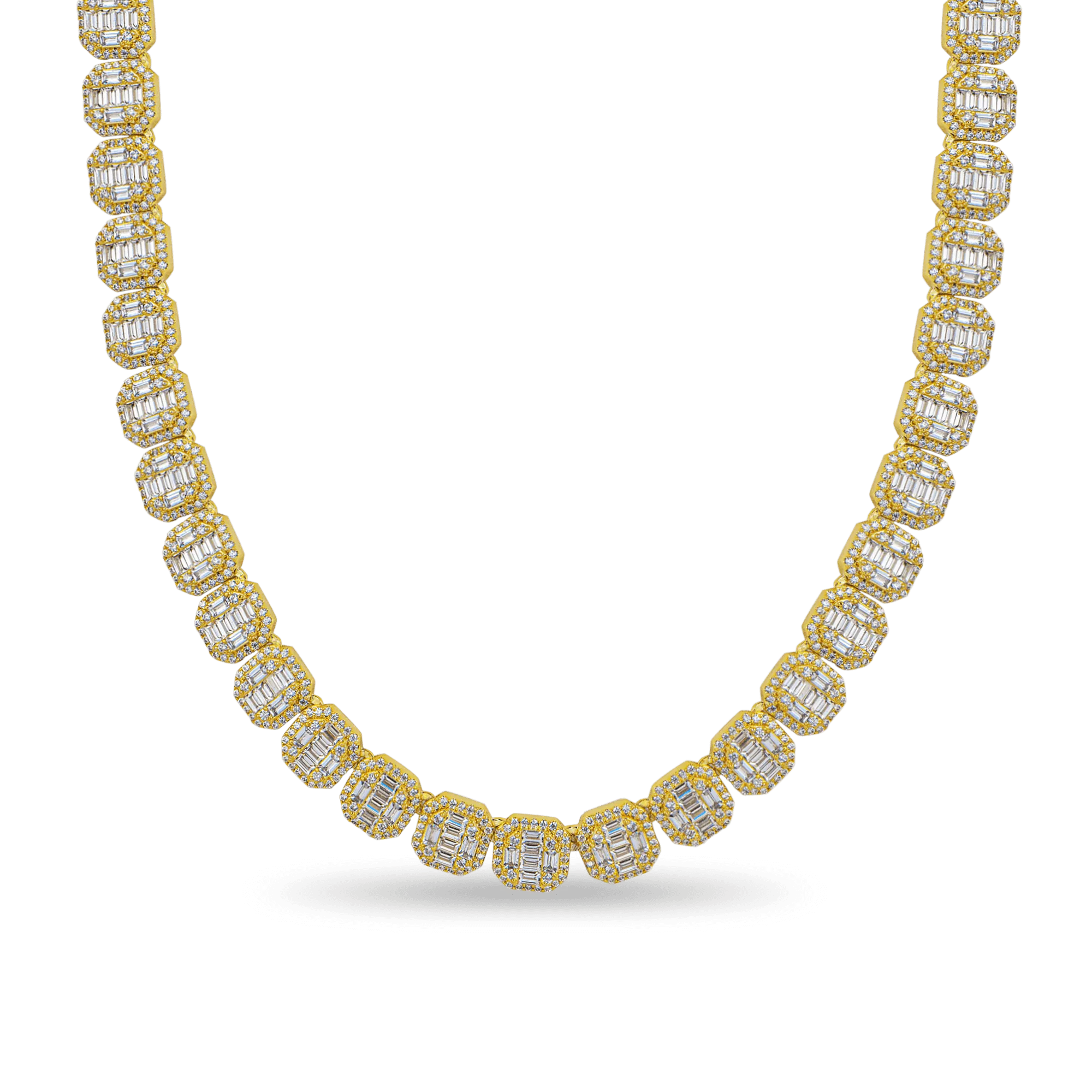 Baguette Clustered Tennis Chain - 8mm Yellow Gold