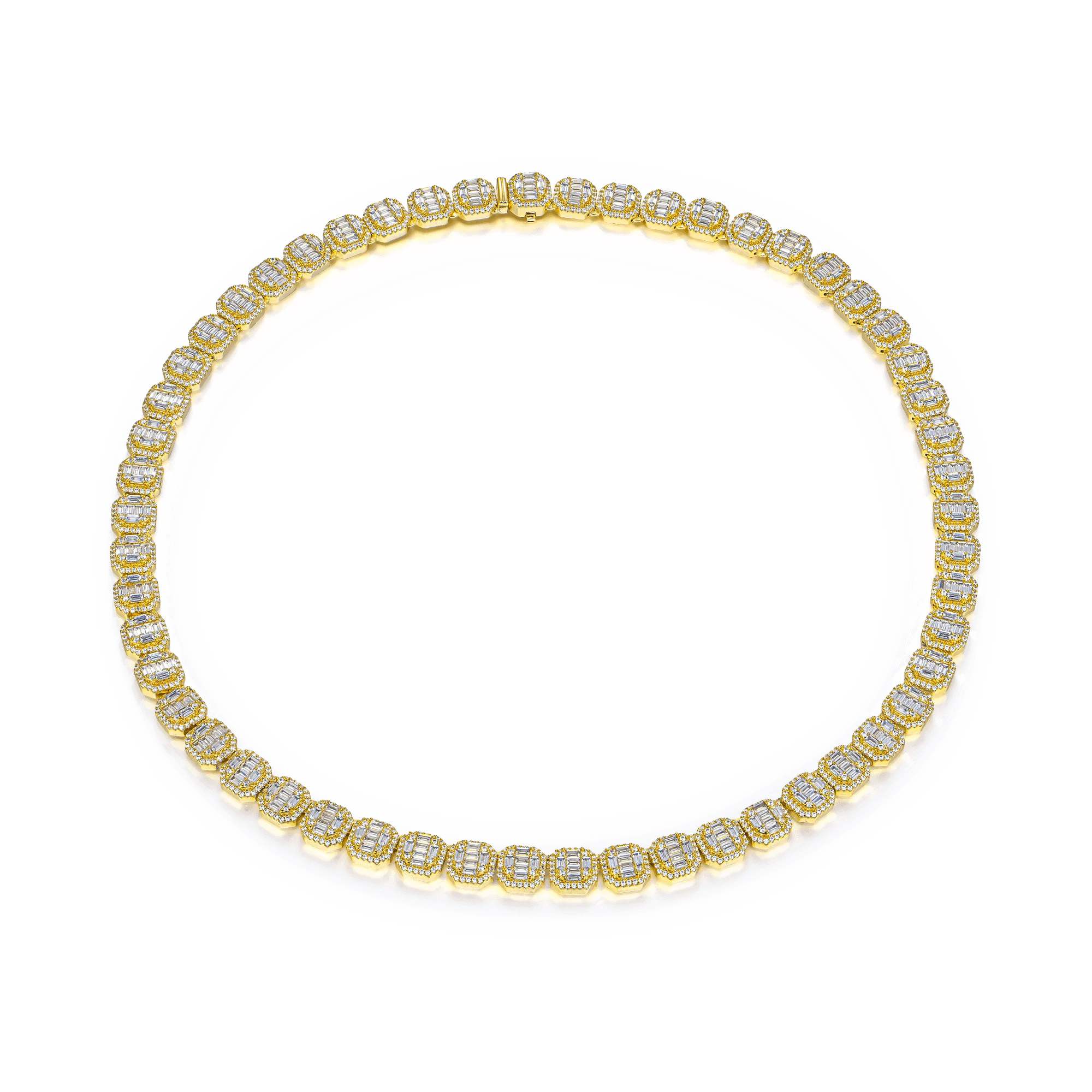 Baguette Clustered Tennis Chain - 8mm Yellow Gold