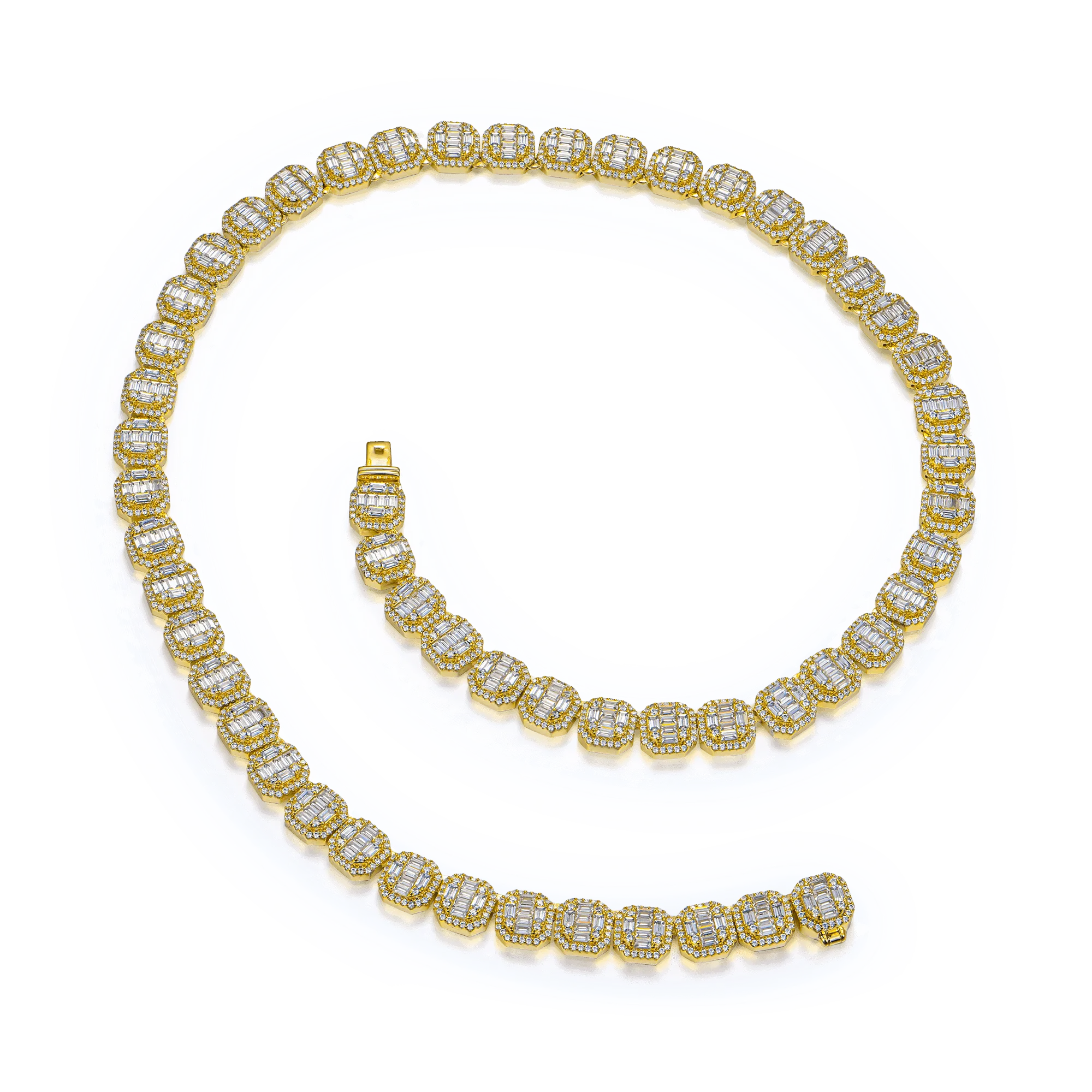 Baguette Clustered Tennis Chain - 8mm Yellow Gold