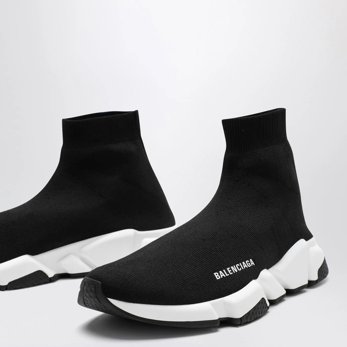 Balenciaga    Balenciaga Black Mesh And White Speed Sneakers