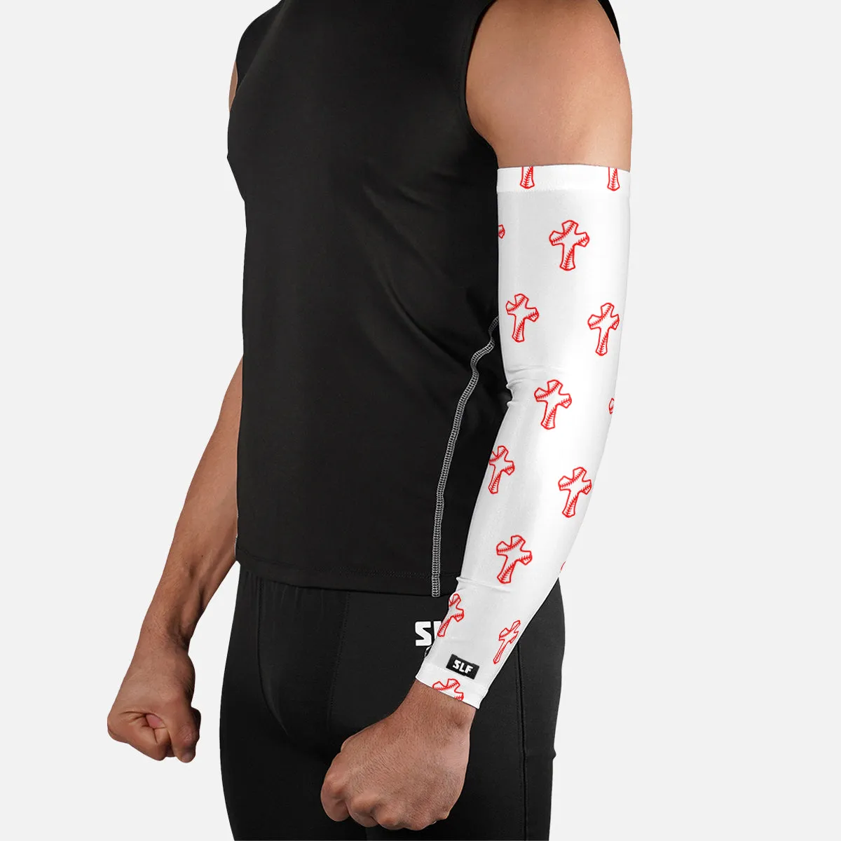 Baseball Cross Pattern White Arm Sleeve