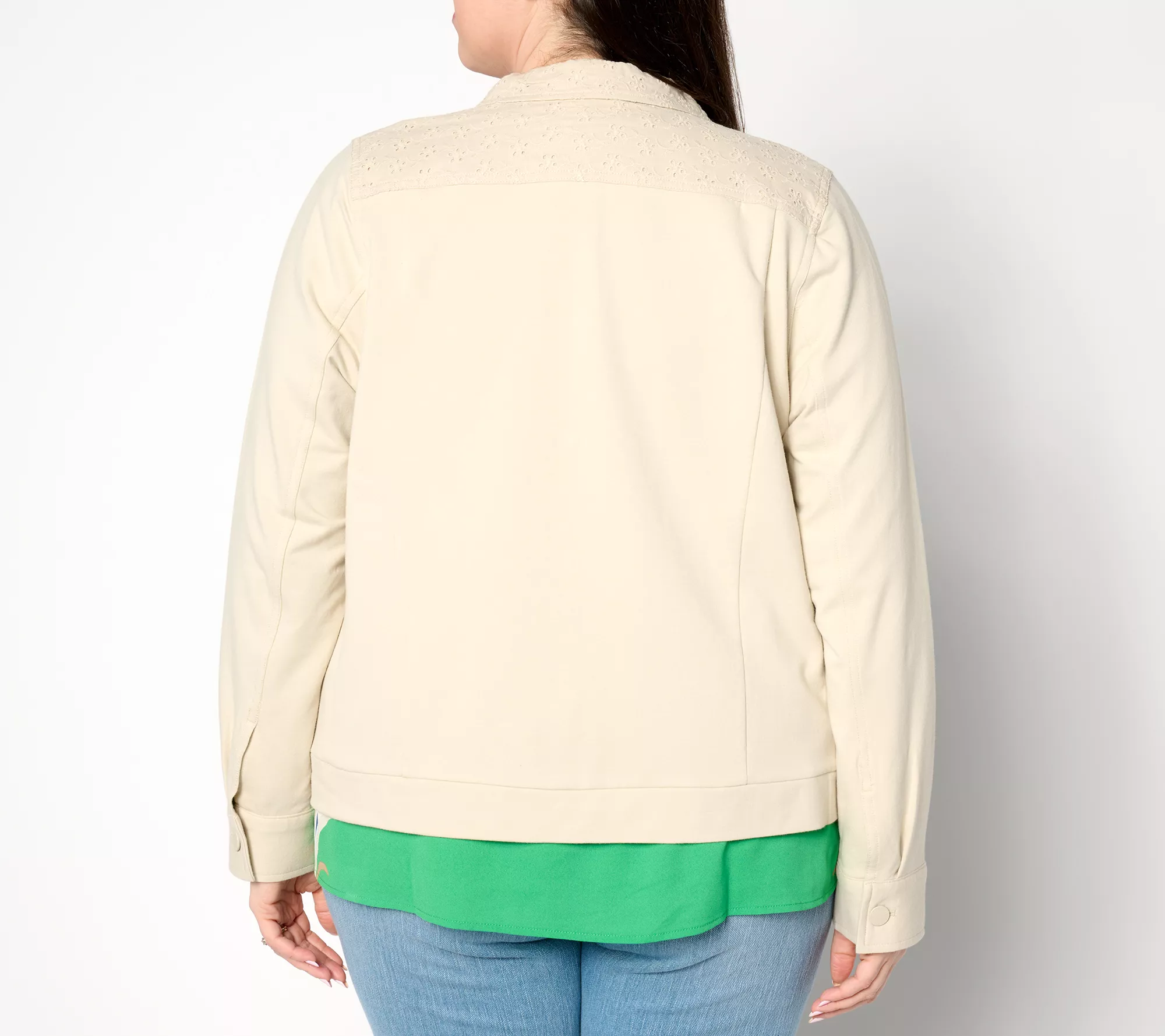 Belle by Kim Gravel Eyelet Jacket with Knit Back and Sleeves