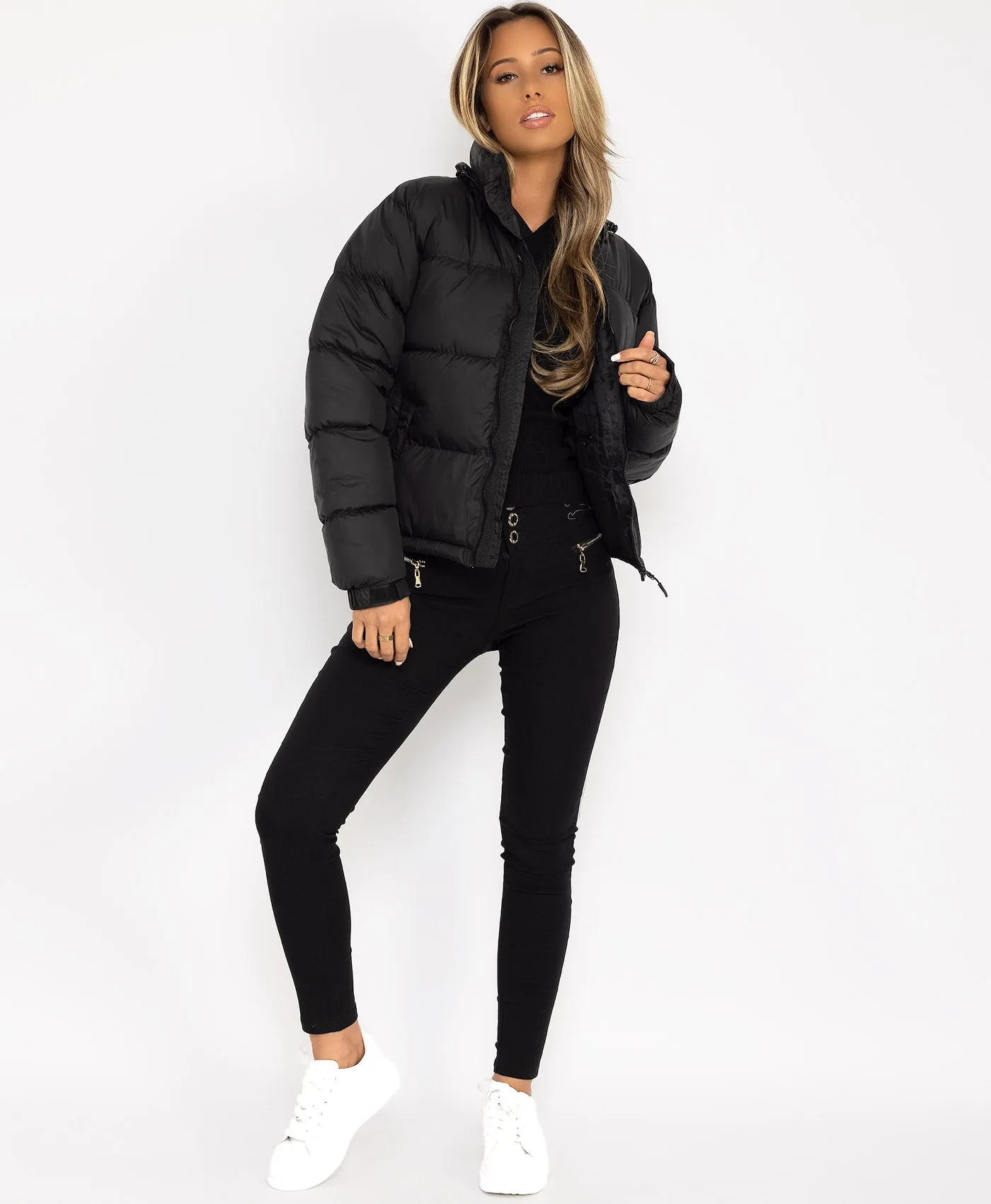 Black Two Tone Padded Quilted Puffer Jacket