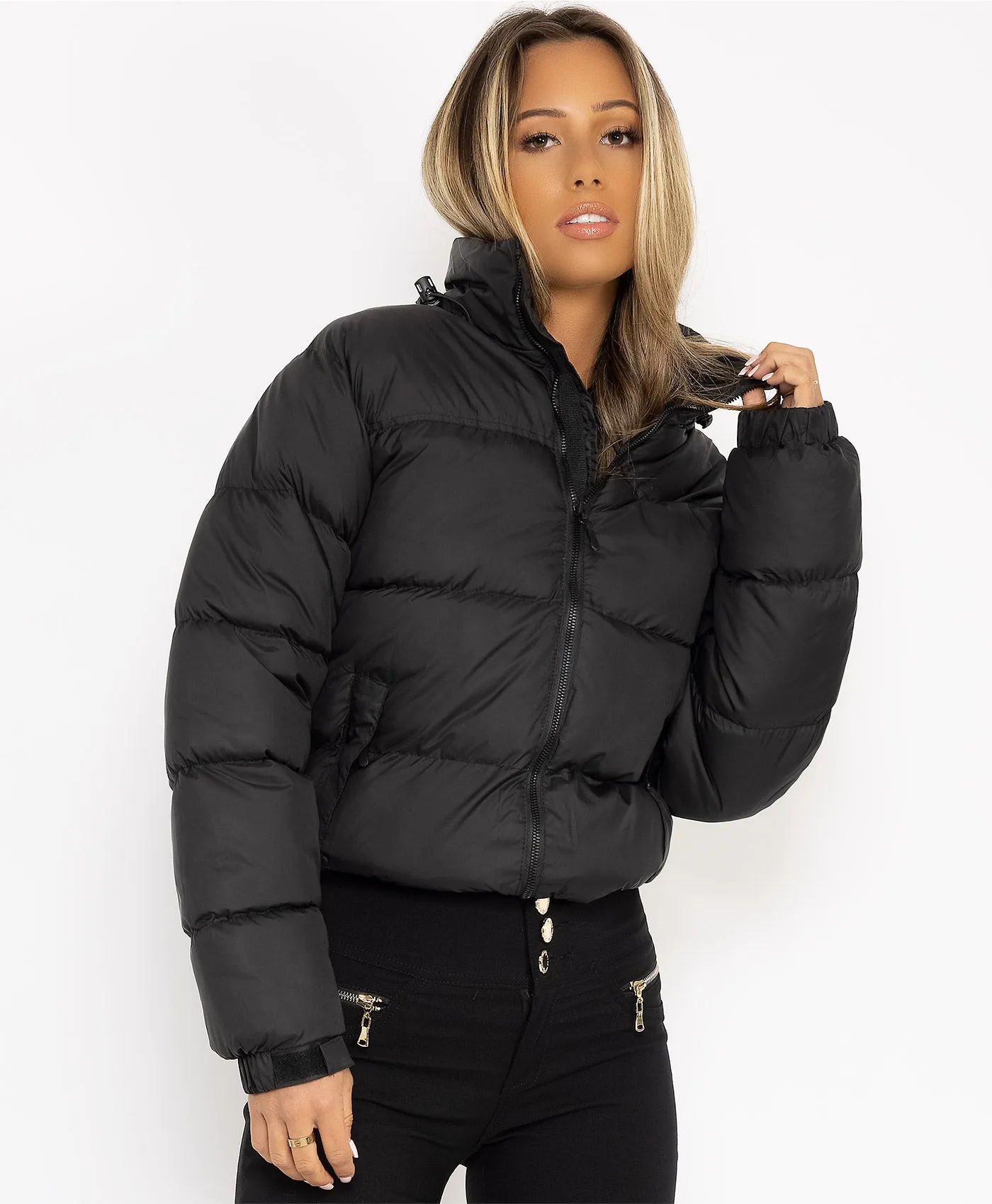 Black Two Tone Padded Quilted Puffer Jacket