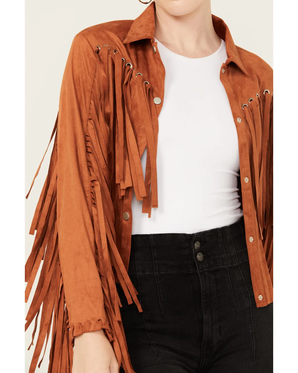 Blue B Women's Grommet Faux Suede Fringe Jacket