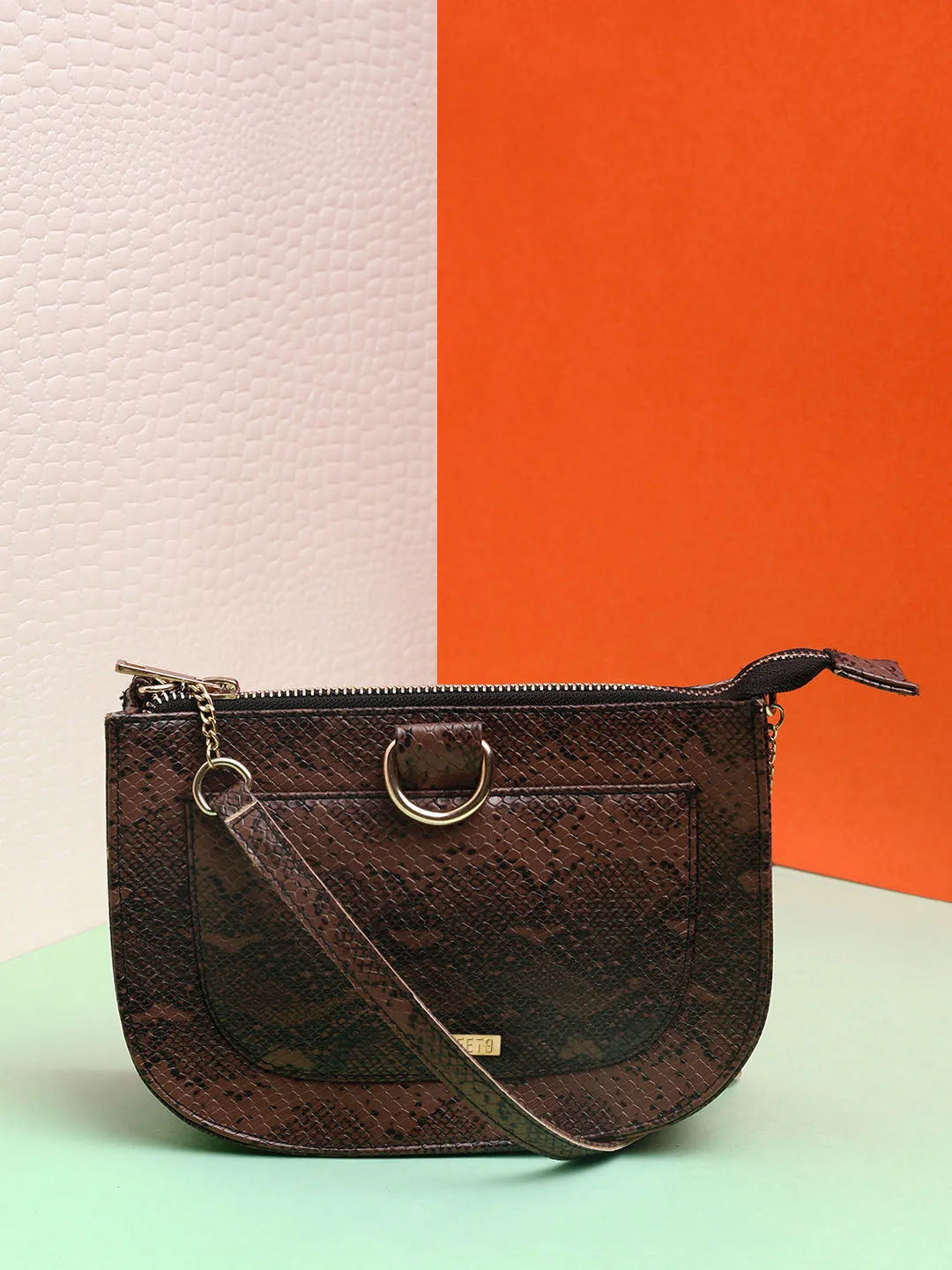 Brown Zip Snake Clutch