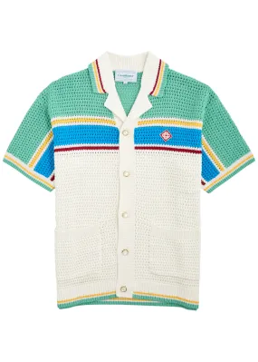 CASABLANCA Tennis Club striped crochet-knit shirt  -                         -                     -                