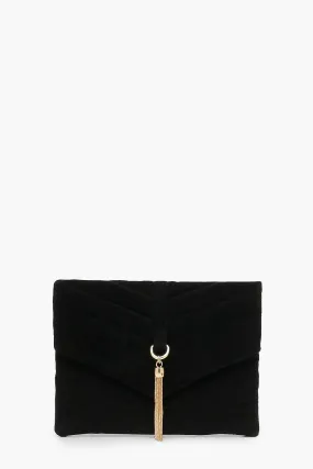 Chain Tassel Suedette Clutch