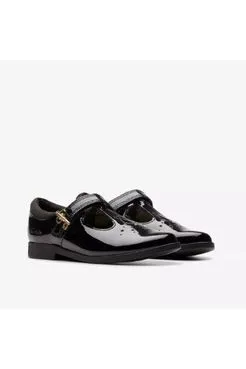 Clarks Lock Shine black patent school shoe