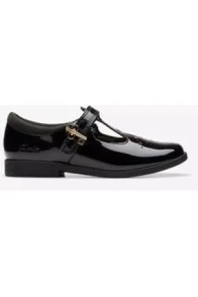 Clarks Lock Shine black patent school shoe