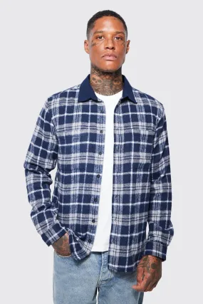 Contrast Check And Plain Flannel Shirt | boohooMAN UK