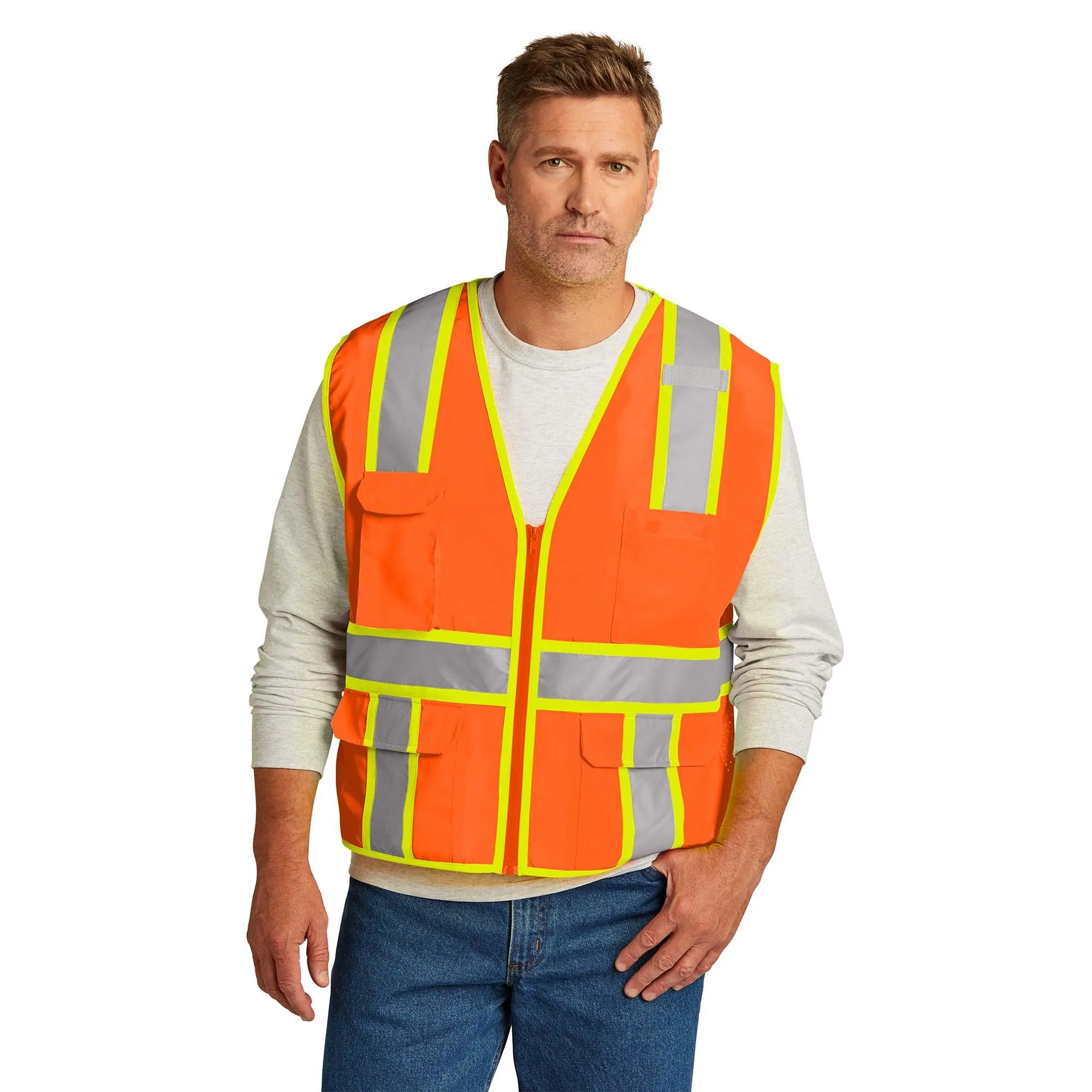 CornerStone CSV105 ANSI 107 Class 2 Surveyor Zippered Two-Tone Vest - Orange