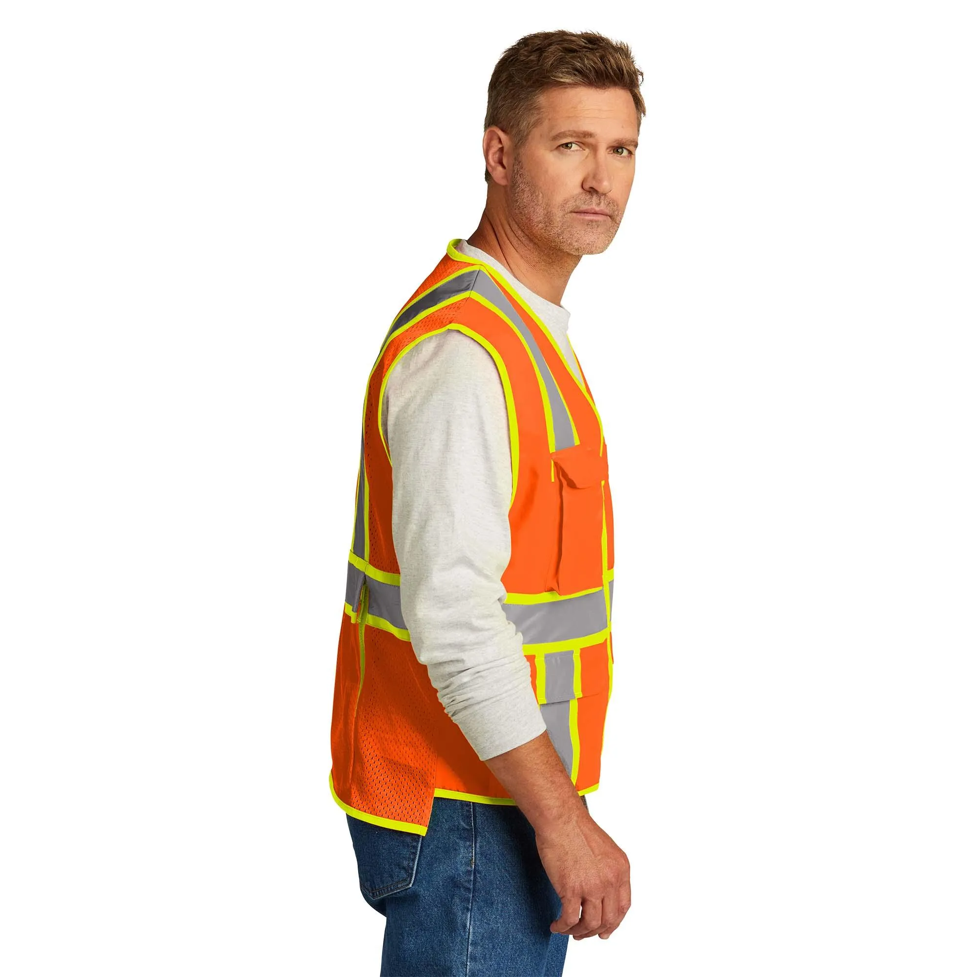 CornerStone CSV105 ANSI 107 Class 2 Surveyor Zippered Two-Tone Vest - Orange