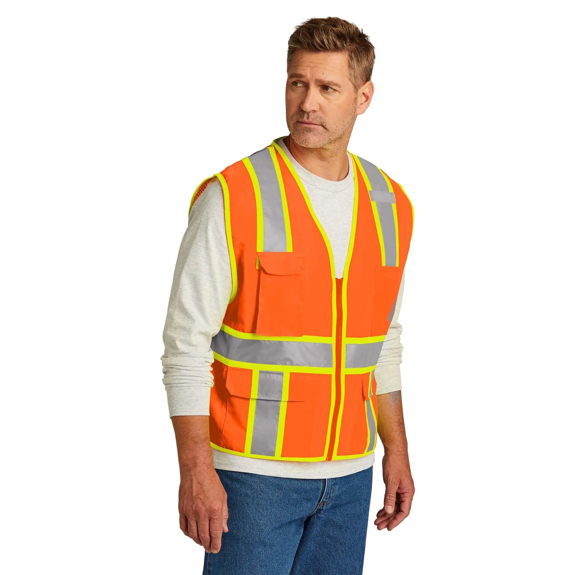 CornerStone CSV105 ANSI 107 Class 2 Surveyor Zippered Two-Tone Vest - Orange