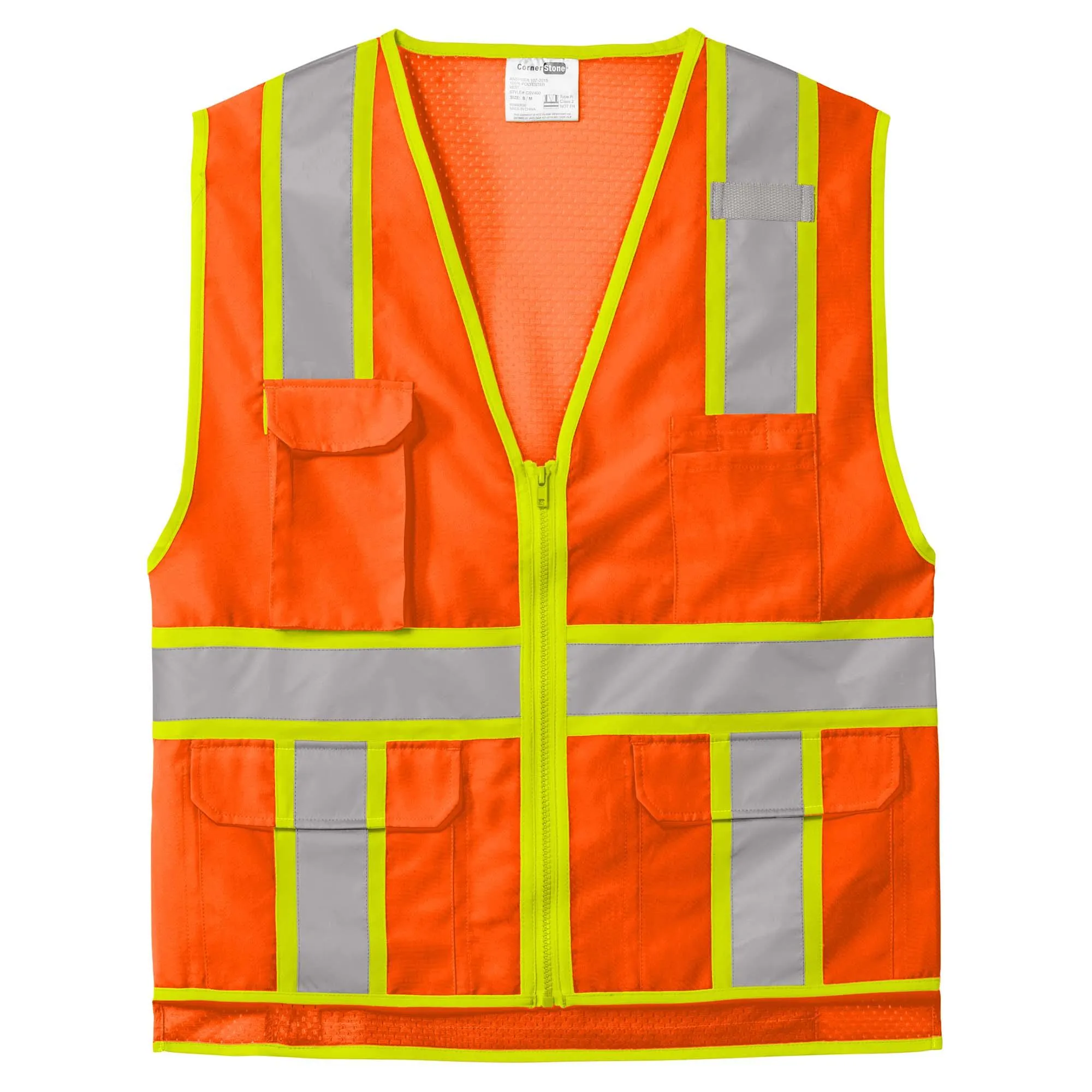 CornerStone CSV105 ANSI 107 Class 2 Surveyor Zippered Two-Tone Vest - Orange