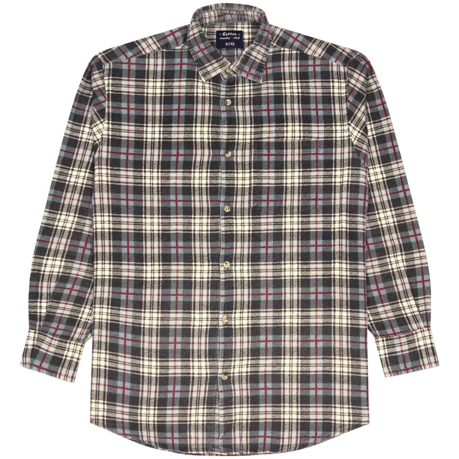 Cotton Country Checkered Flannel Shirt Beige Red Black