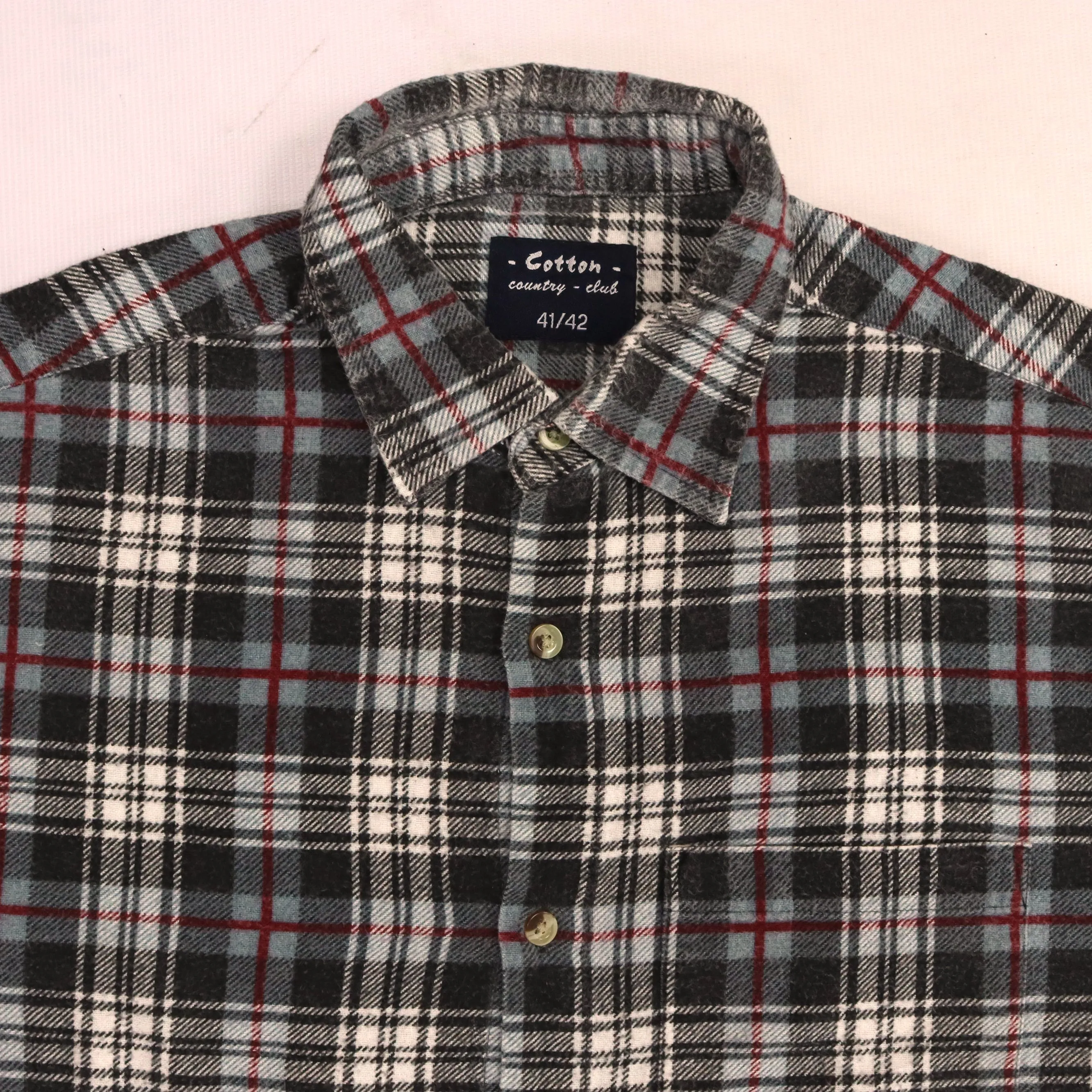 Cotton Country Checkered Flannel Shirt Beige Red Black