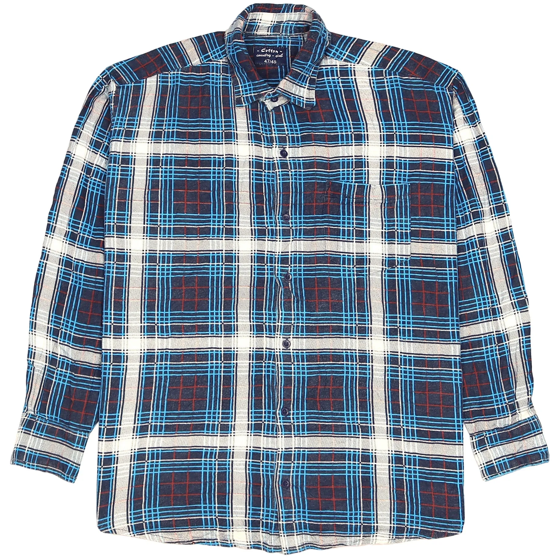 Country Trader Checkered Flannel Shirt Blue Navy Cream