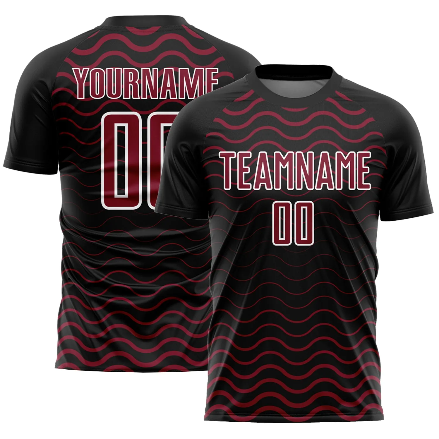 Custom Black Crimson-White Geometric Lines Sublimation Soccer Uniform Jersey