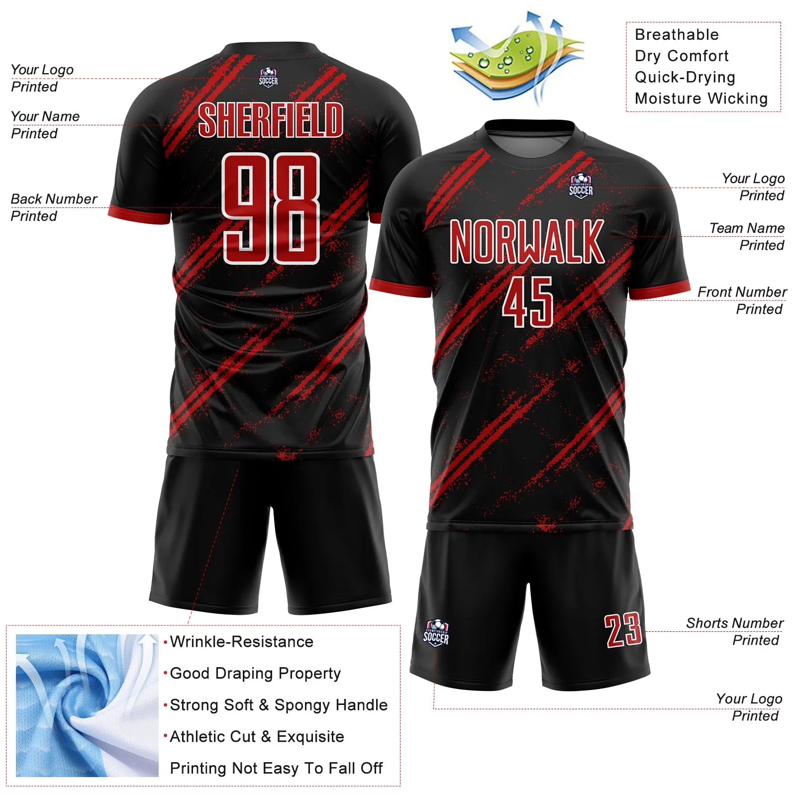 Custom Black Red-White Sublimation Soccer Uniform Jersey