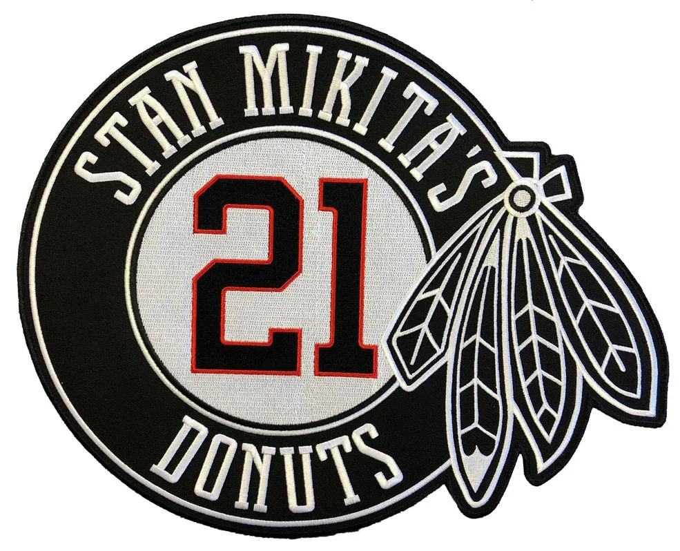 Custom Hockey Jerseys with a Mikita's Donuts Embroidered Twill Logo