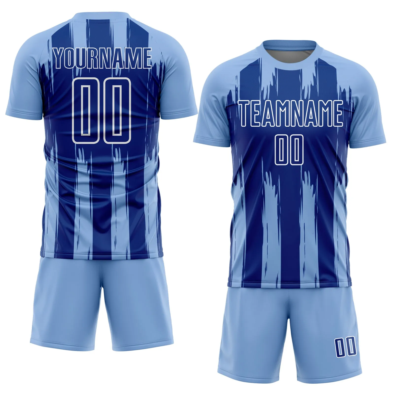 Custom Light Blue Royal-White Abstract Stripes Sublimation Soccer Uniform Jersey