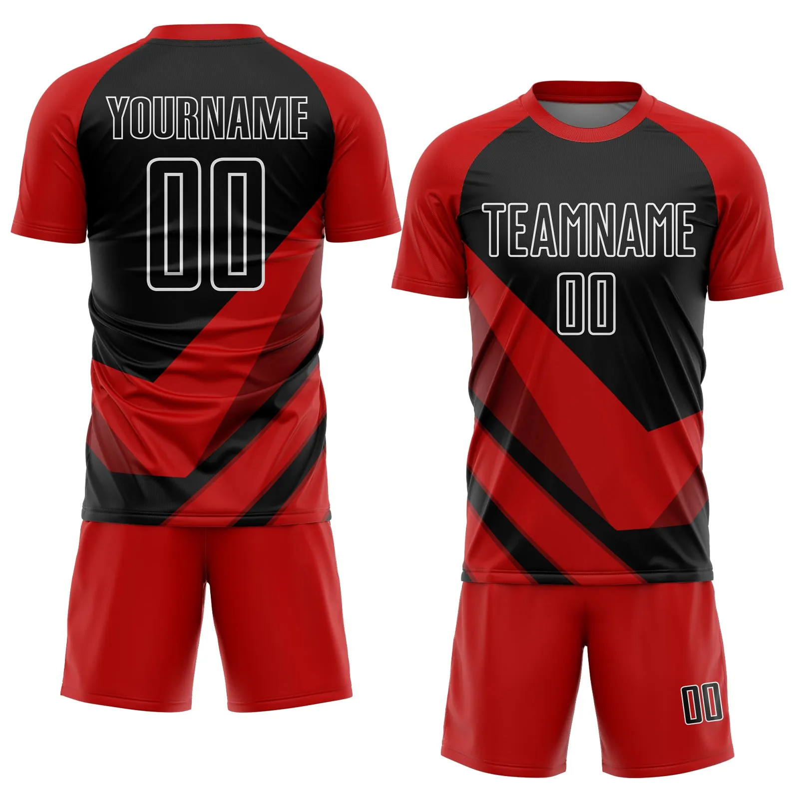 Custom Red Black-White Arrow Shapes Sublimation Soccer Uniform Jersey