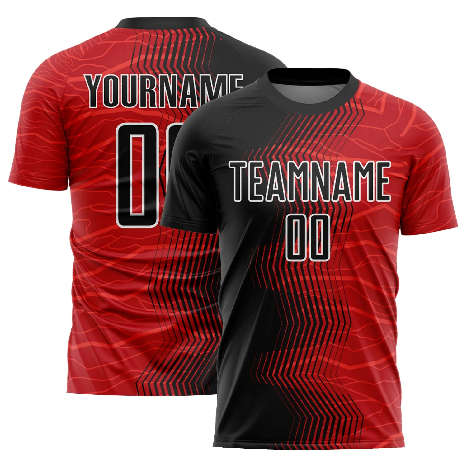 Custom Red Black-White Gradient Arrow Sublimation Soccer Uniform Jersey