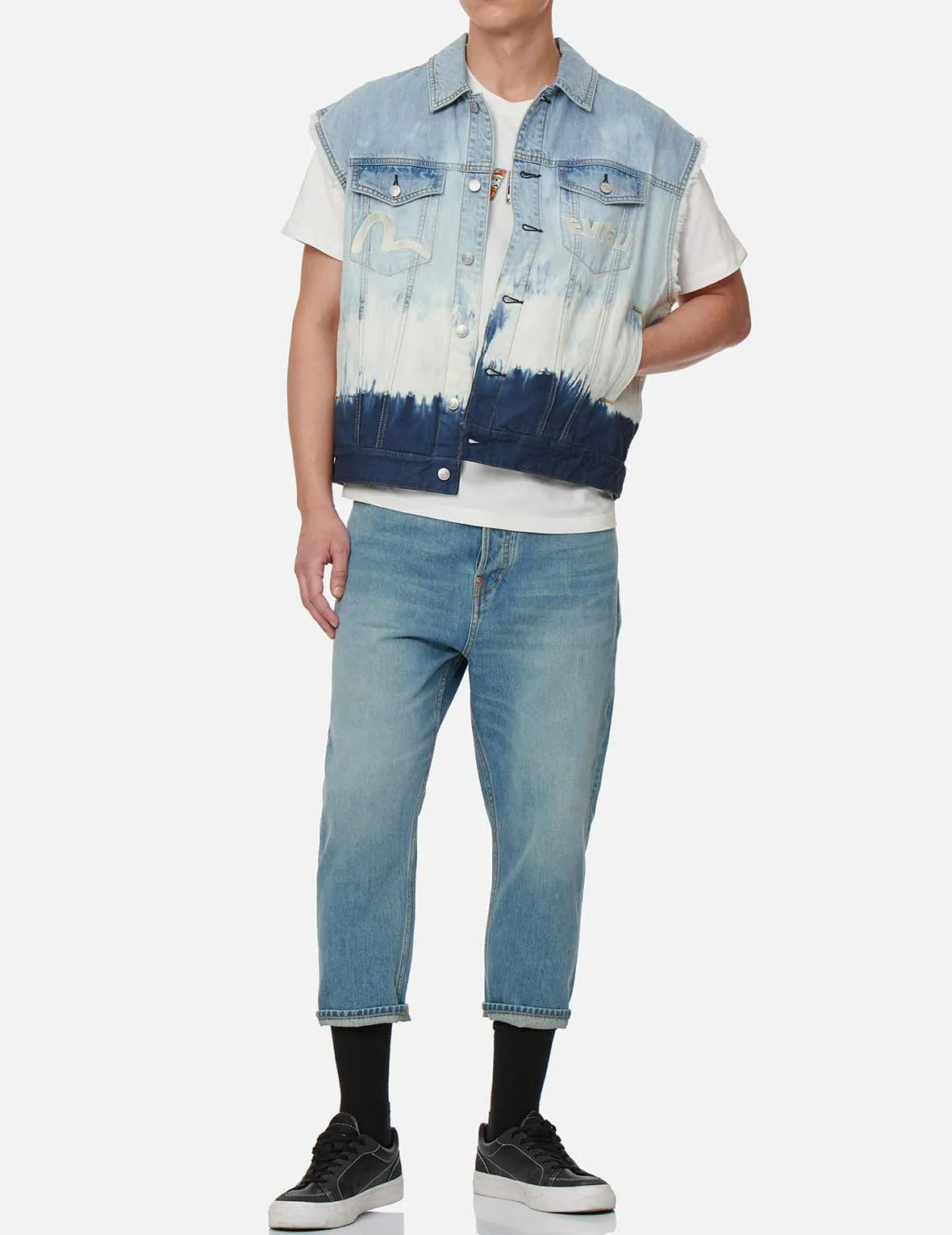 Daicock Insert Tie-dye Denim Vest