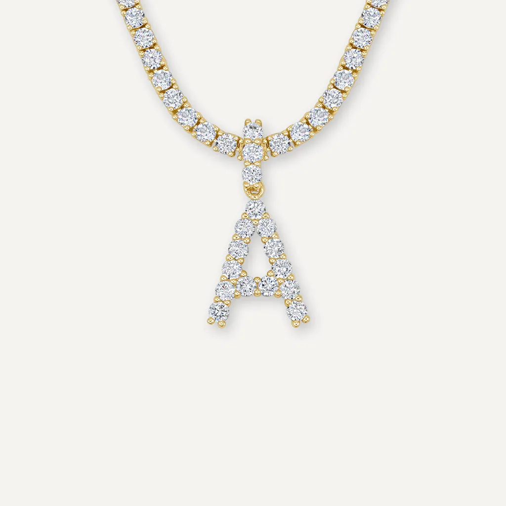 Diamond Letter Necklace & 3mm Tennis Chain