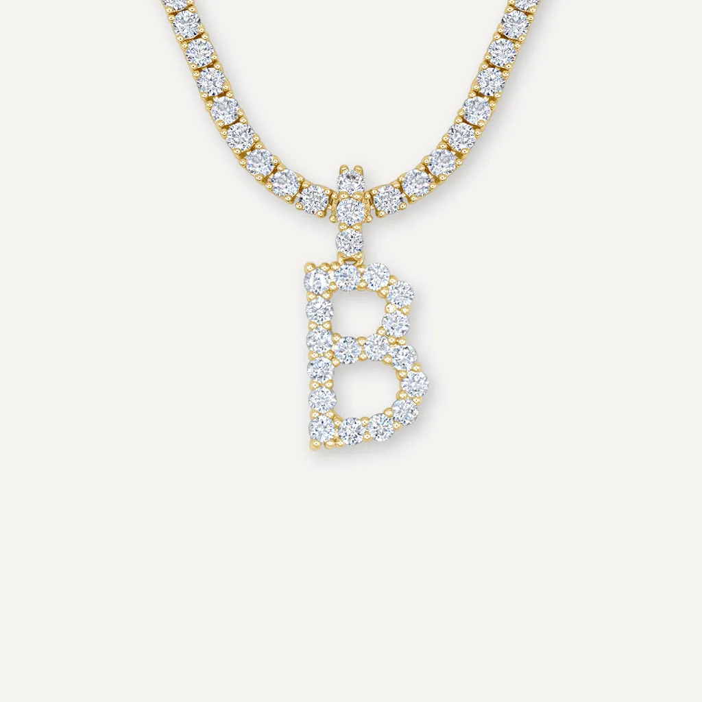 Diamond Letter Necklace & 3mm Tennis Chain