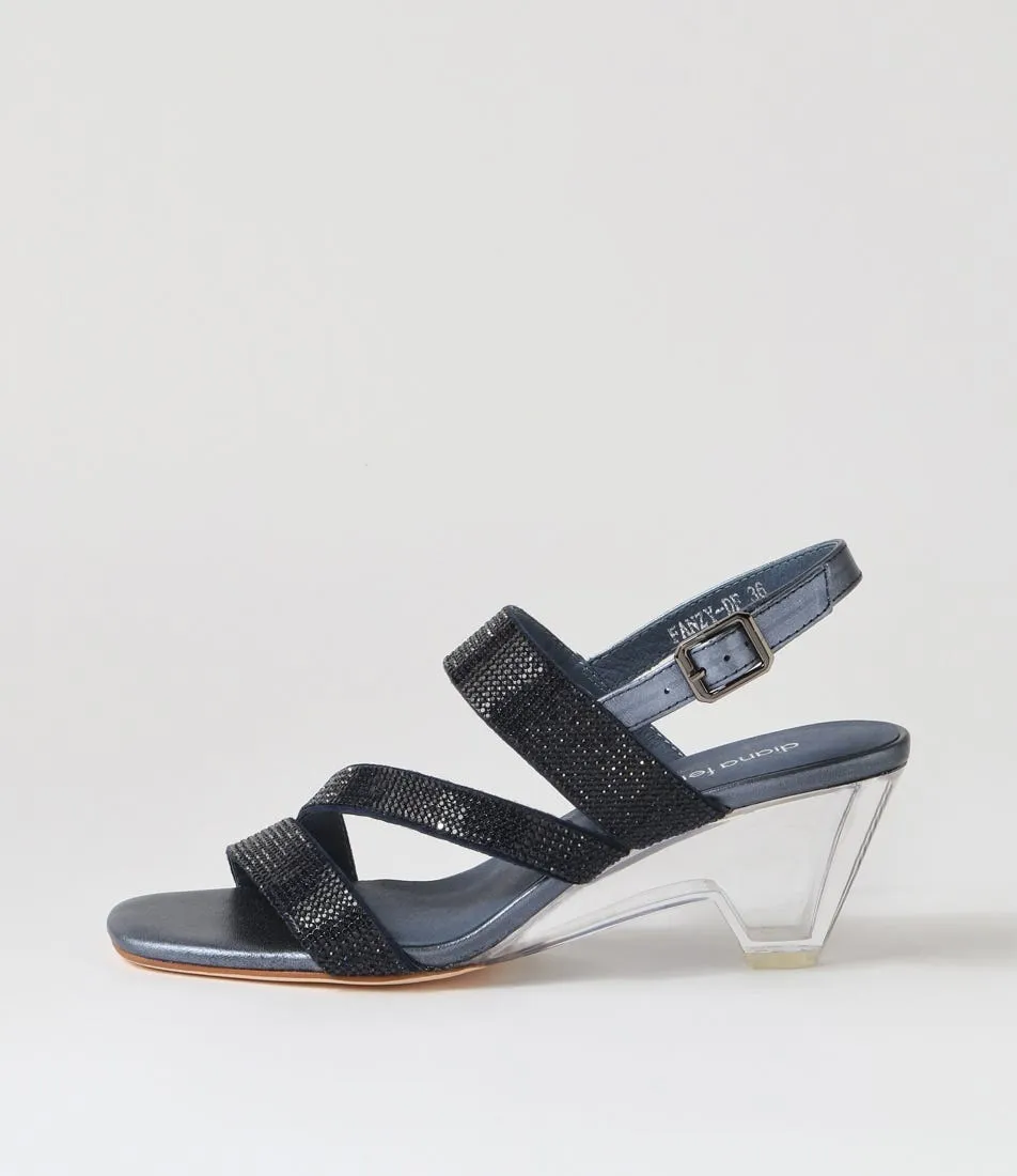 DIANA FERRARI Fanzy Navy Clear Jewels Leather Sandals