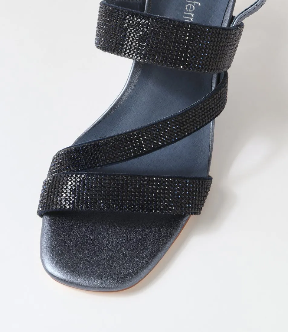 DIANA FERRARI Fanzy Navy Clear Jewels Leather Sandals