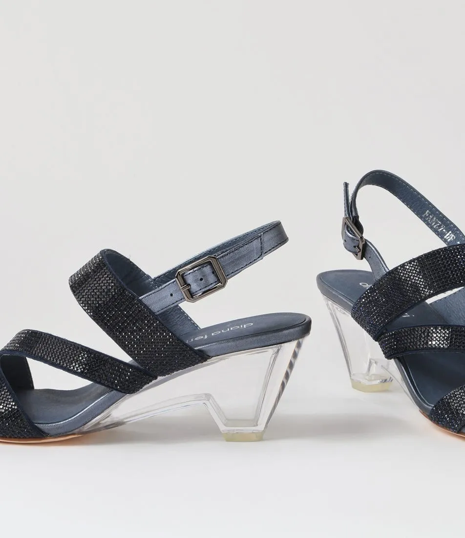 DIANA FERRARI Fanzy Navy Clear Jewels Leather Sandals