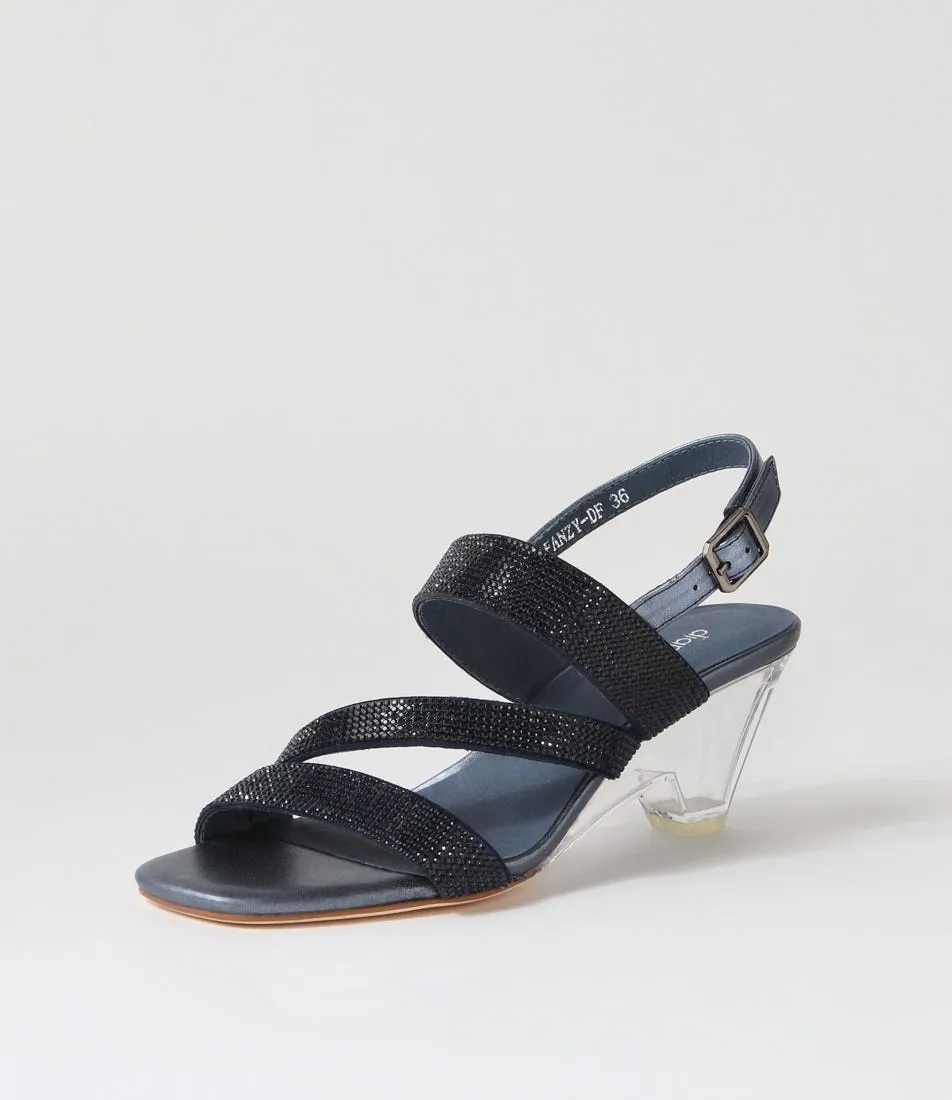 DIANA FERRARI Fanzy Navy Clear Jewels Leather Sandals