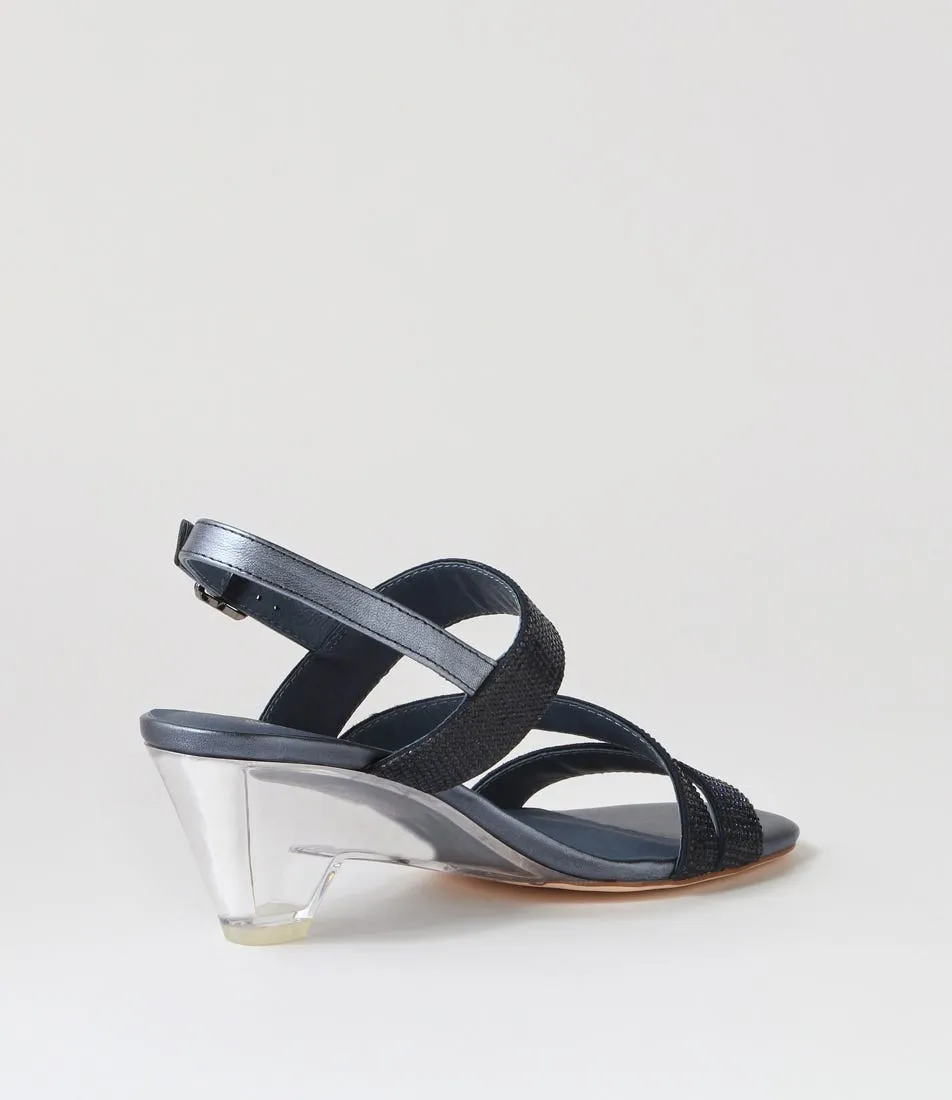 DIANA FERRARI Fanzy Navy Clear Jewels Leather Sandals