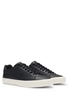 Faux-leather trainers with plain and grained textures