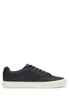 Faux-leather trainers with plain and grained textures